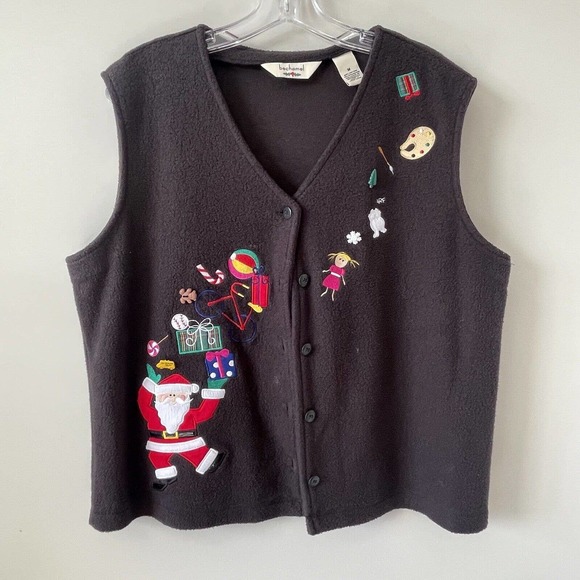 Vintage Bechamel Christmas Sweater Vest Fleece Womens Medium Holiday Grandma - Picture 1 of 4